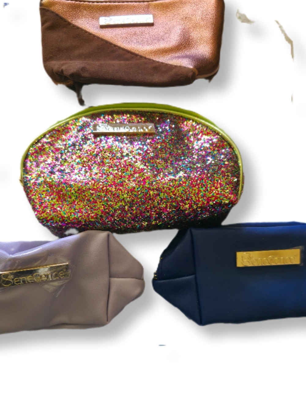 Bundle Of 4 Multicolor Glitter Cosmetic Senegence Makeup Bags Brand New